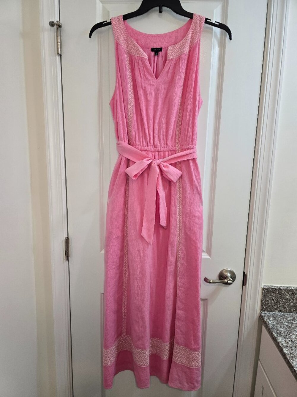 Talbots Embroidered Gauze Belted Maxi Dress - Pink - Picture 3 of 10
